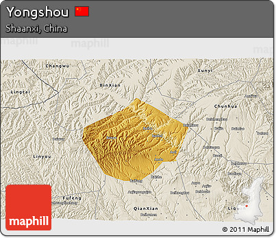 Physical 3D Map of Yongshou, shaded relief outside