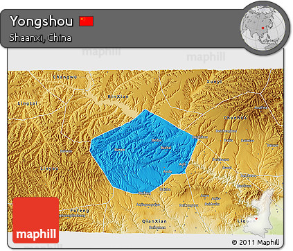 Political 3D Map of Yongshou, physical outside