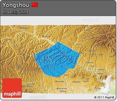 Political 3D Map of Yongshou, physical outside