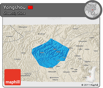 Political 3D Map of Yongshou, shaded relief outside