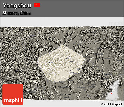 Shaded Relief 3D Map of Yongshou, darken