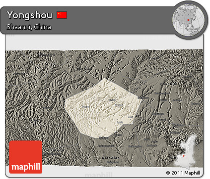 Shaded Relief 3D Map of Yongshou, darken
