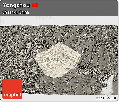 Shaded Relief 3D Map of Yongshou, darken