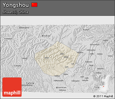Shaded Relief 3D Map of Yongshou, desaturated