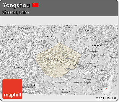 Shaded Relief 3D Map of Yongshou, desaturated