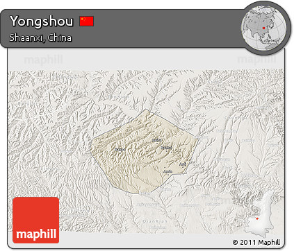 Shaded Relief 3D Map of Yongshou, lighten