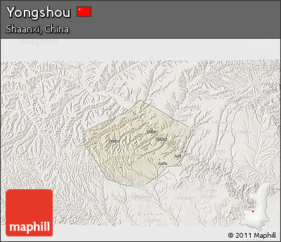 Shaded Relief 3D Map of Yongshou, lighten