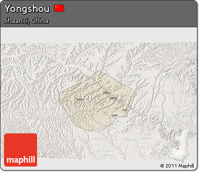 Shaded Relief 3D Map of Yongshou, lighten