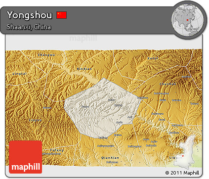 Shaded Relief 3D Map of Yongshou, physical outside