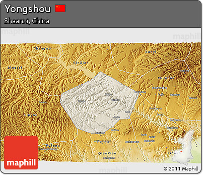 Shaded Relief 3D Map of Yongshou, physical outside