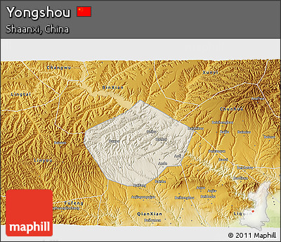 Shaded Relief 3D Map of Yongshou, physical outside