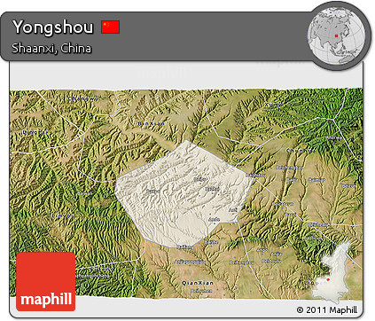 Shaded Relief 3D Map of Yongshou, satellite outside