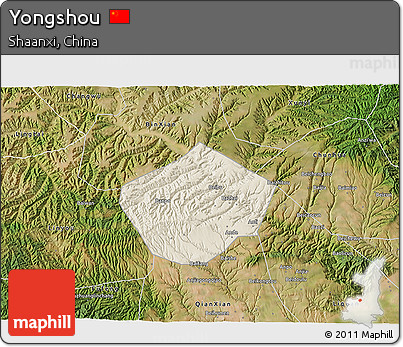 Shaded Relief 3D Map of Yongshou, satellite outside