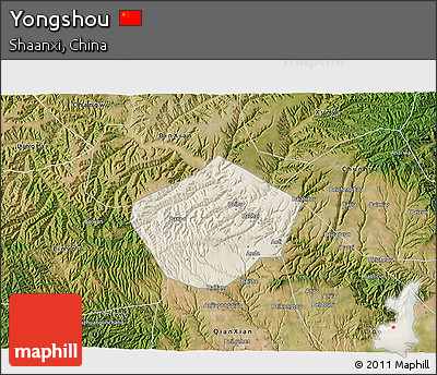 Shaded Relief 3D Map of Yongshou, satellite outside