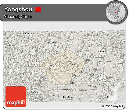 Shaded Relief 3D Map of Yongshou, semi-desaturated