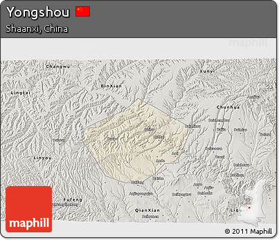 Shaded Relief 3D Map of Yongshou, semi-desaturated