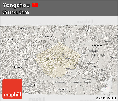 Shaded Relief 3D Map of Yongshou, semi-desaturated