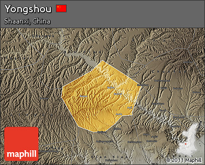 Physical Map of Yongshou, darken, semi-desaturated