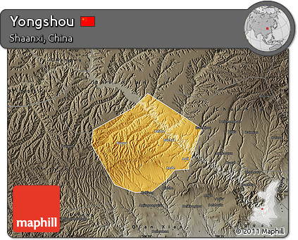Physical Map of Yongshou, darken, semi-desaturated