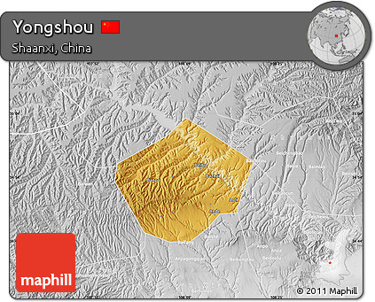 Physical Map of Yongshou, lighten, desaturated