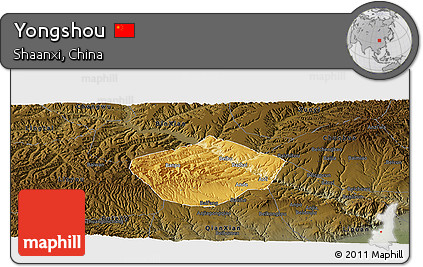 Physical Panoramic Map of Yongshou, darken