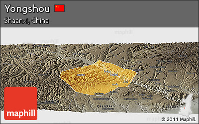 Physical Panoramic Map of Yongshou, darken, semi-desaturated