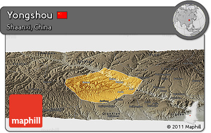 Physical Panoramic Map of Yongshou, darken, semi-desaturated