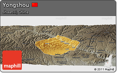 Physical Panoramic Map of Yongshou, darken, semi-desaturated