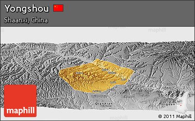 Physical Panoramic Map of Yongshou, desaturated