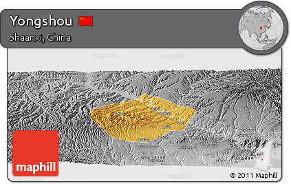 Physical Panoramic Map of Yongshou, desaturated