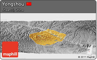 Physical Panoramic Map of Yongshou, desaturated