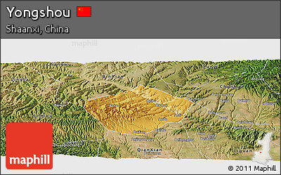 Physical Panoramic Map of Yongshou, satellite outside
