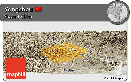 Physical Panoramic Map of Yongshou, semi-desaturated