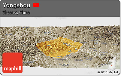 Physical Panoramic Map of Yongshou, semi-desaturated