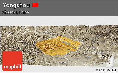 Physical Panoramic Map of Yongshou, semi-desaturated
