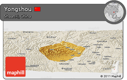 Physical Panoramic Map of Yongshou, shaded relief outside