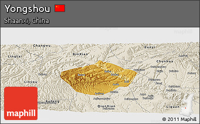 Physical Panoramic Map of Yongshou, shaded relief outside