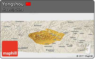 Physical Panoramic Map of Yongshou, shaded relief outside