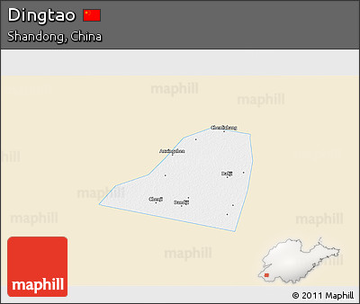 Classic Style 3D Map of Dingtao, single color outside