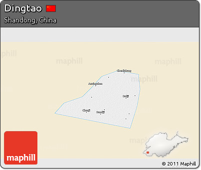 Classic Style 3D Map of Dingtao, single color outside