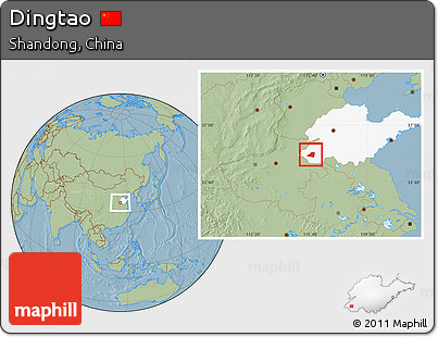 Savanna Style Location Map of Dingtao, highlighted parent region, hill shading