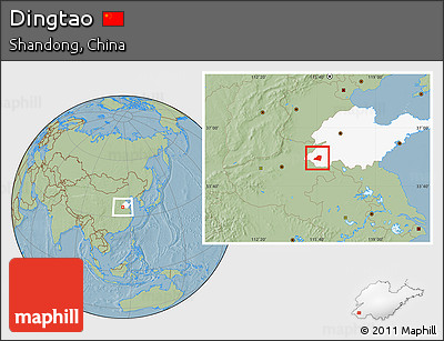 Savanna Style Location Map of Dingtao, highlighted parent region, hill shading