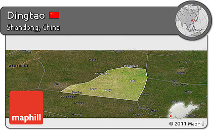 Satellite Panoramic Map of Dingtao, darken