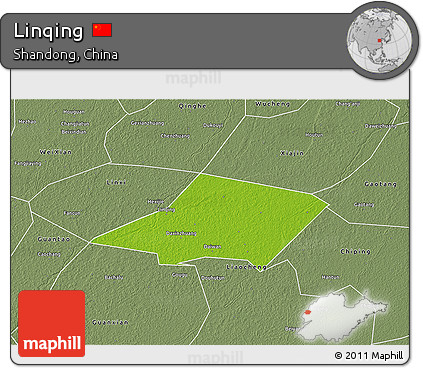 Physical 3D Map of Linqing, semi-desaturated