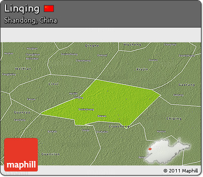 Physical 3D Map of Linqing, semi-desaturated