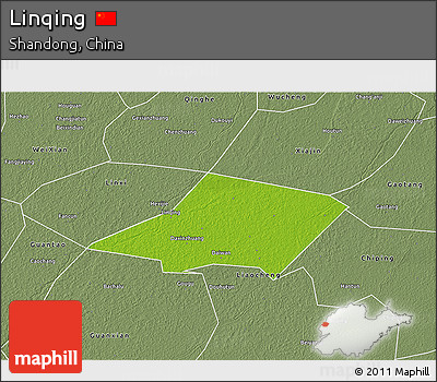 Physical 3D Map of Linqing, semi-desaturated