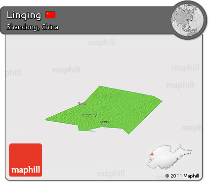 Political 3D Map of Linqing, single color outside