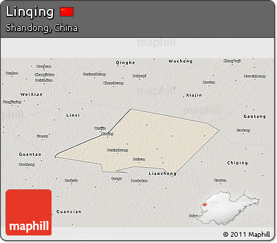 Shaded Relief 3D Map of Linqing, semi-desaturated