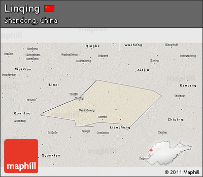 Shaded Relief 3D Map of Linqing, semi-desaturated