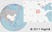 Gray Location Map of Linqing, highlighted country, hill shading